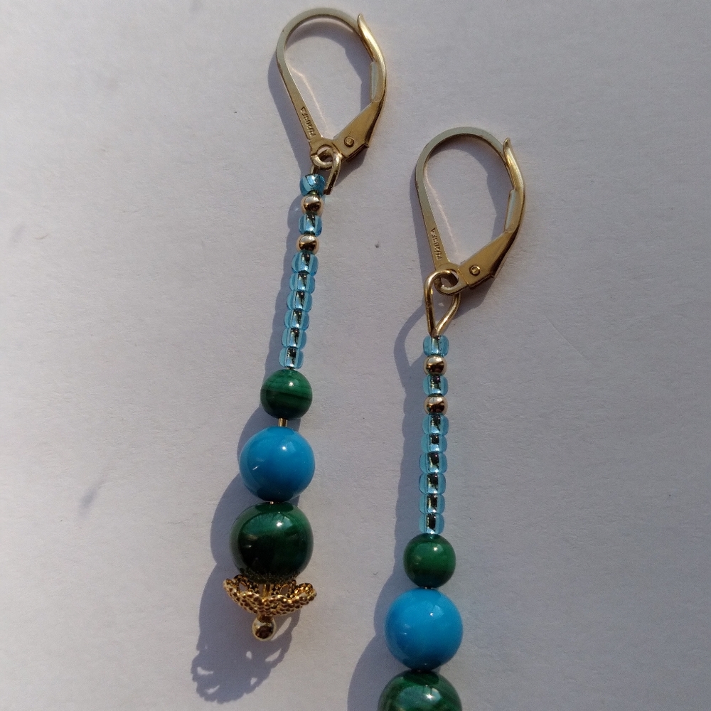 18" Genuine Malachite & Fired Glass Necklace & Earrings 😲 - Picture 4 of 10